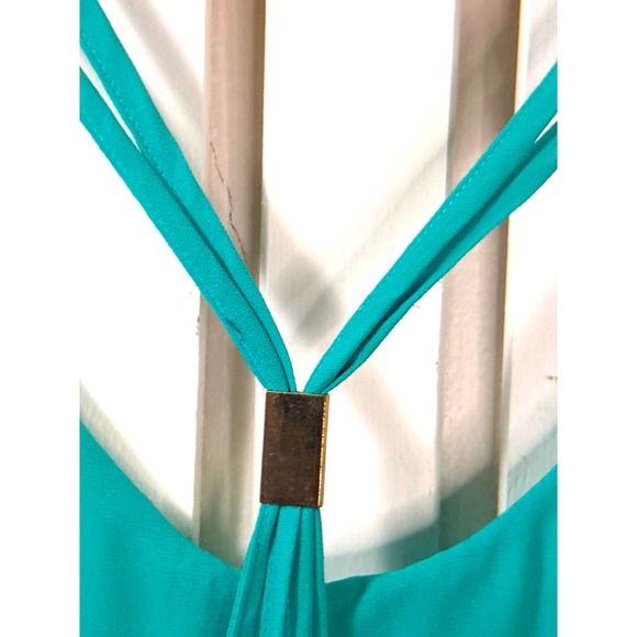 SuNianJinYi Halter Top Dress Aqua Blue Open Back Drop-Tail  Layered Fabric Large - Picture 8 of 12